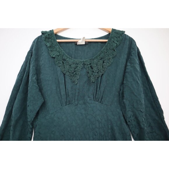 Y2K Vintage Carole Little Green Jacquard Whymsiegoth Dress Lace Grannycore Boho - Picture 3 of 11